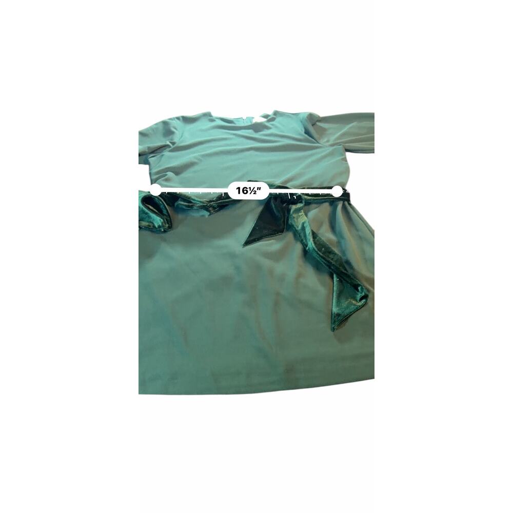 Belle Badgley Mischka Green Dress with Velvet Cuffs and Belt - Size 12 - Picture 11 of 14